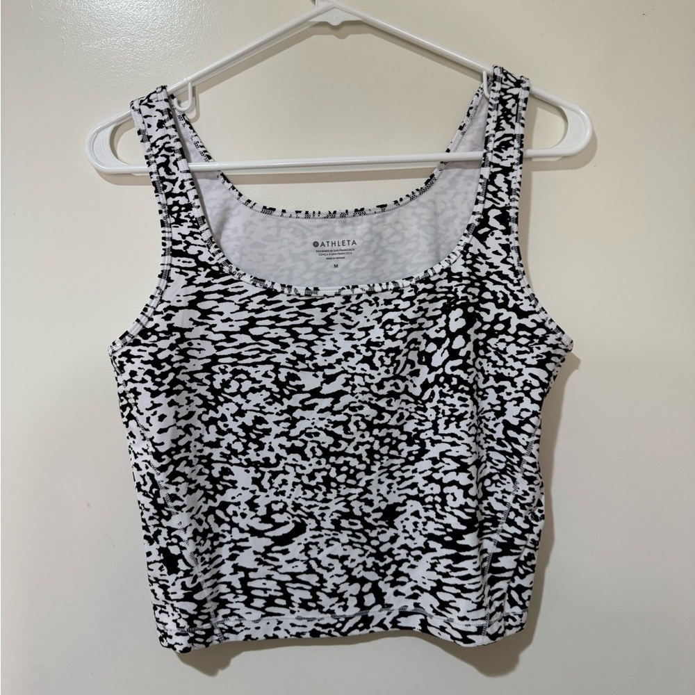 Athleta Shanti Square Neck Cropped Tank Top Black & White